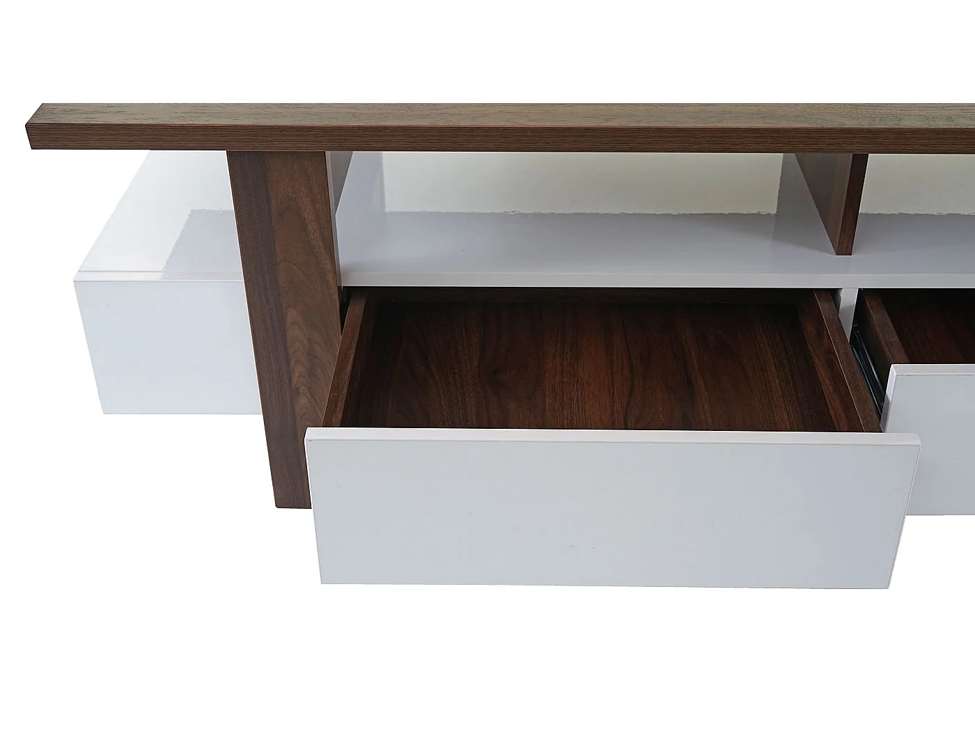 TV-Rack MCW-B51, Fernsehtisch Lowboard Schrank, 3D-Struktur Walnuss-Optik hochglanz 46x150x45cm