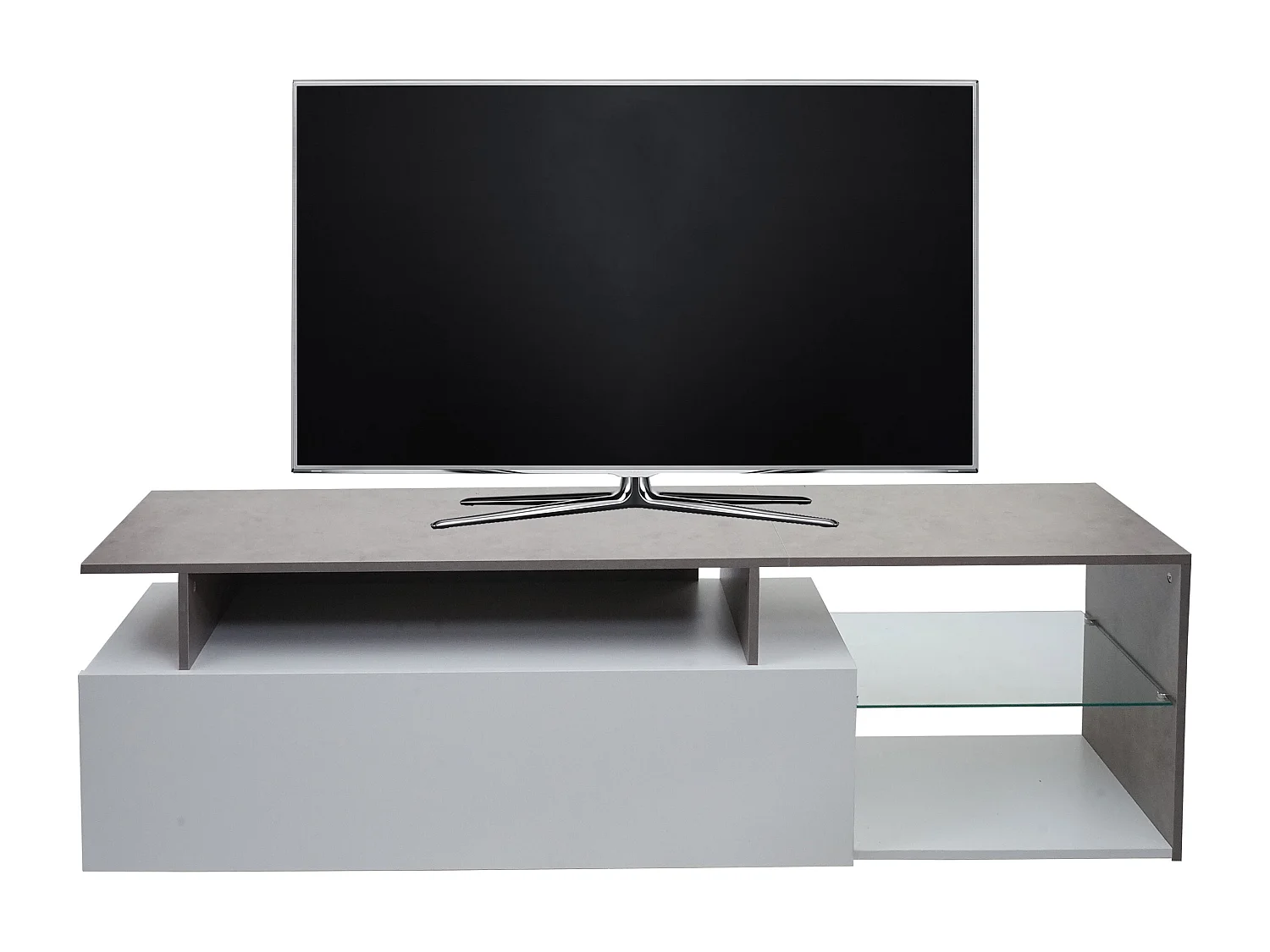 TV-Rack MCW-L35, Lowboard Fernsehtisch Sideboard TV-Schrank Kommode, Holz 47x170x40cm Staufach, Beton-Optik weiß