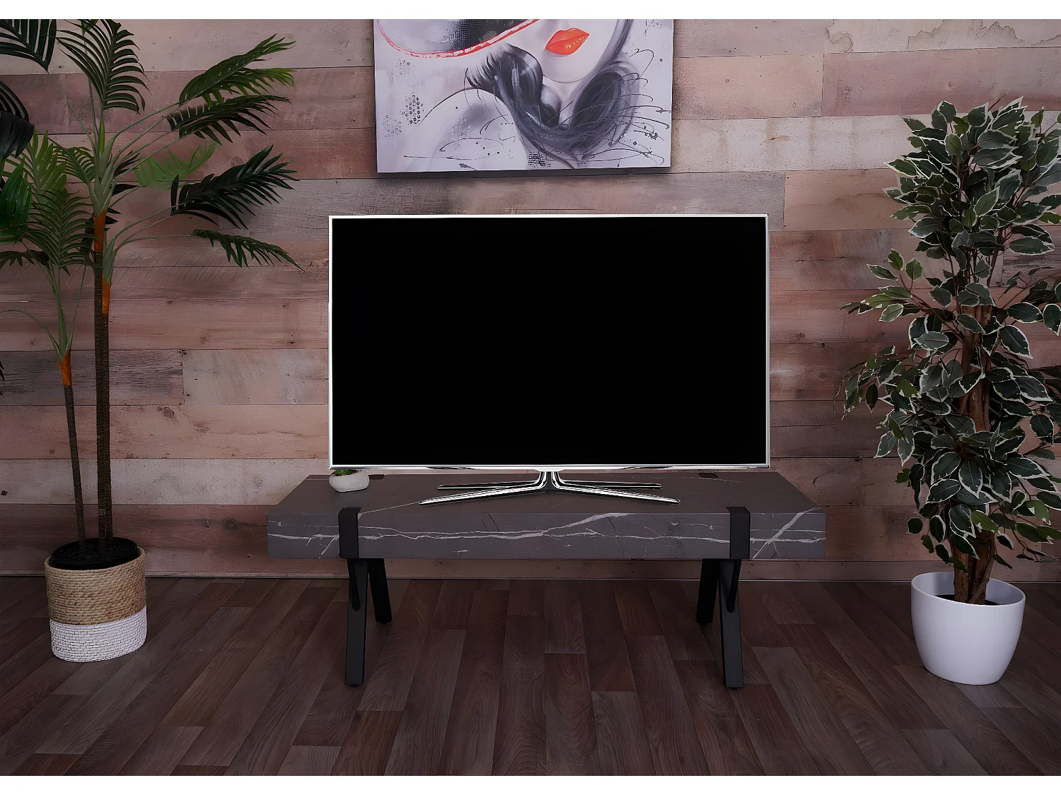 Meuble TV MCW-L54,  aspect marbre gris