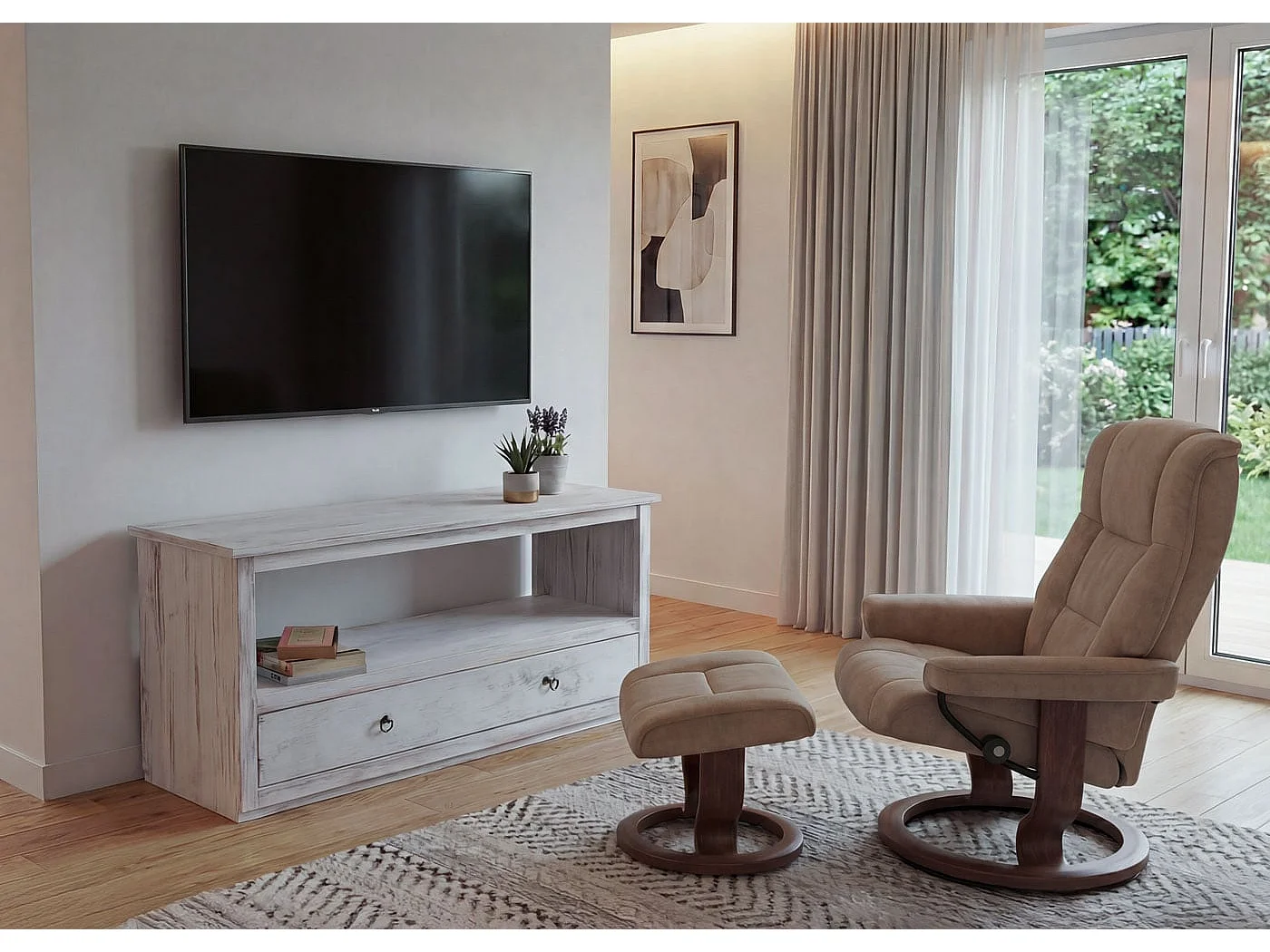 Meuble TV Table de télévision Lowboard,  blanc