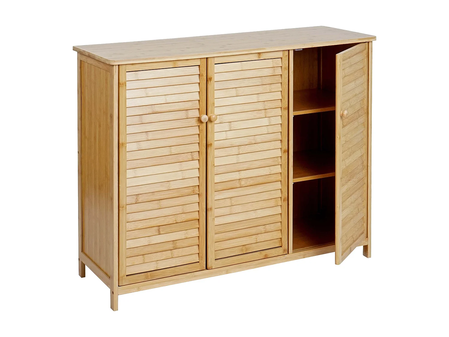 Sideboard MCW-B18, Schrank Kommode Highboard, 3 Türen Bambus 81x97x34cm