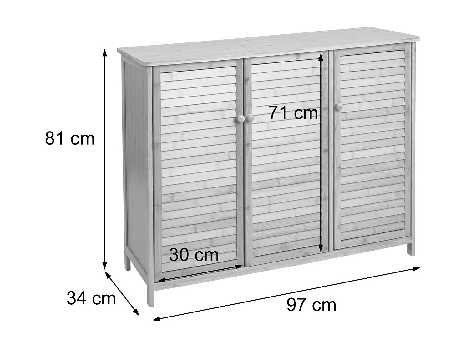 Sideboard MCW-B18, Schrank Kommode Highboard, 3 Türen Bambus 81x97x34cm