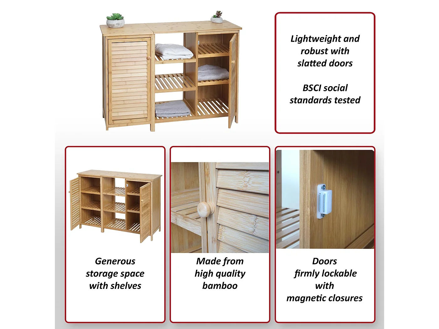 Arredo bagno bambu a listelle serie MCW-B18 armadietto 2 ante 87x99x33cm