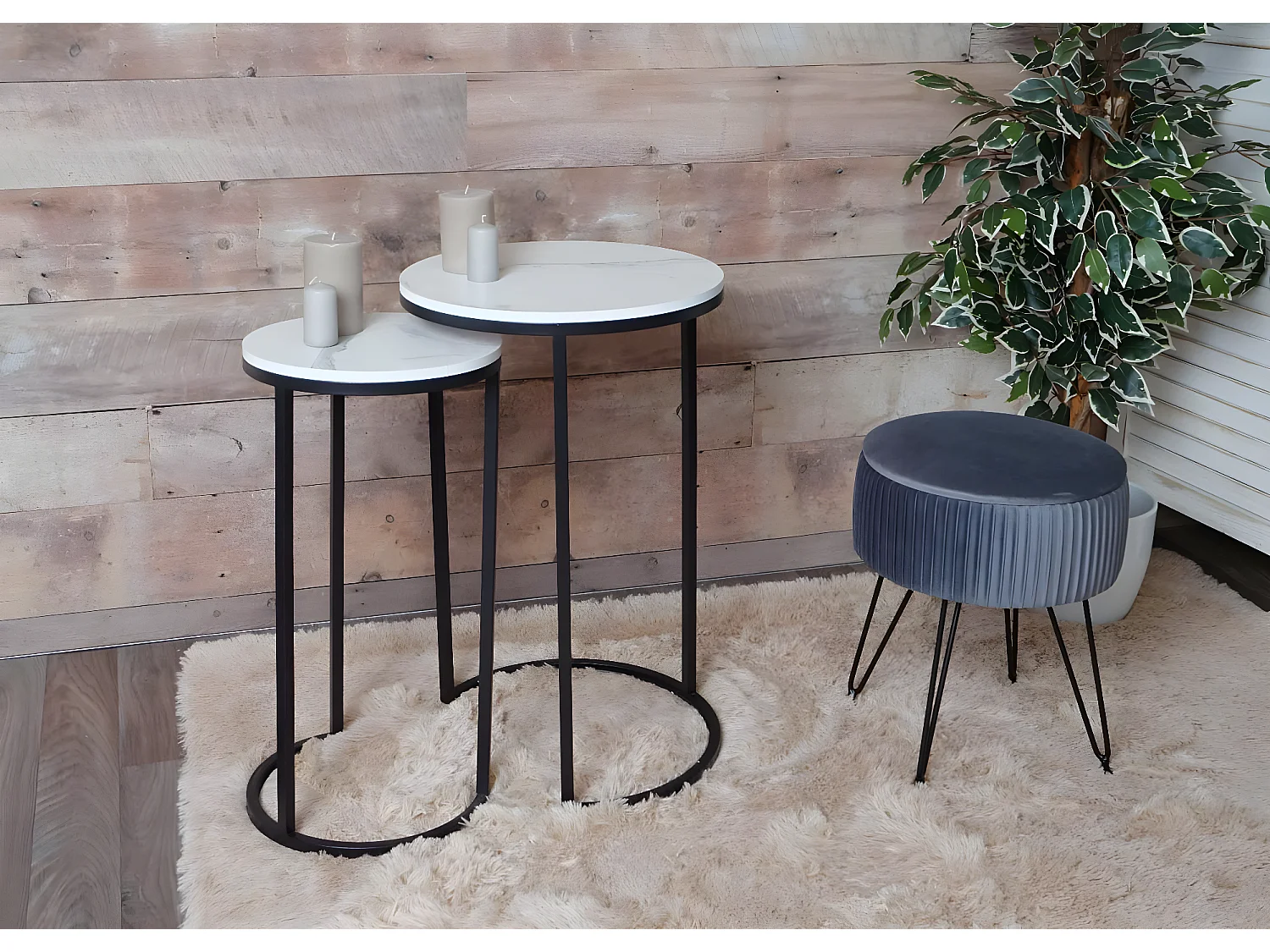 Set van 2 bijzettafels MCW-K46,  wit-zwart