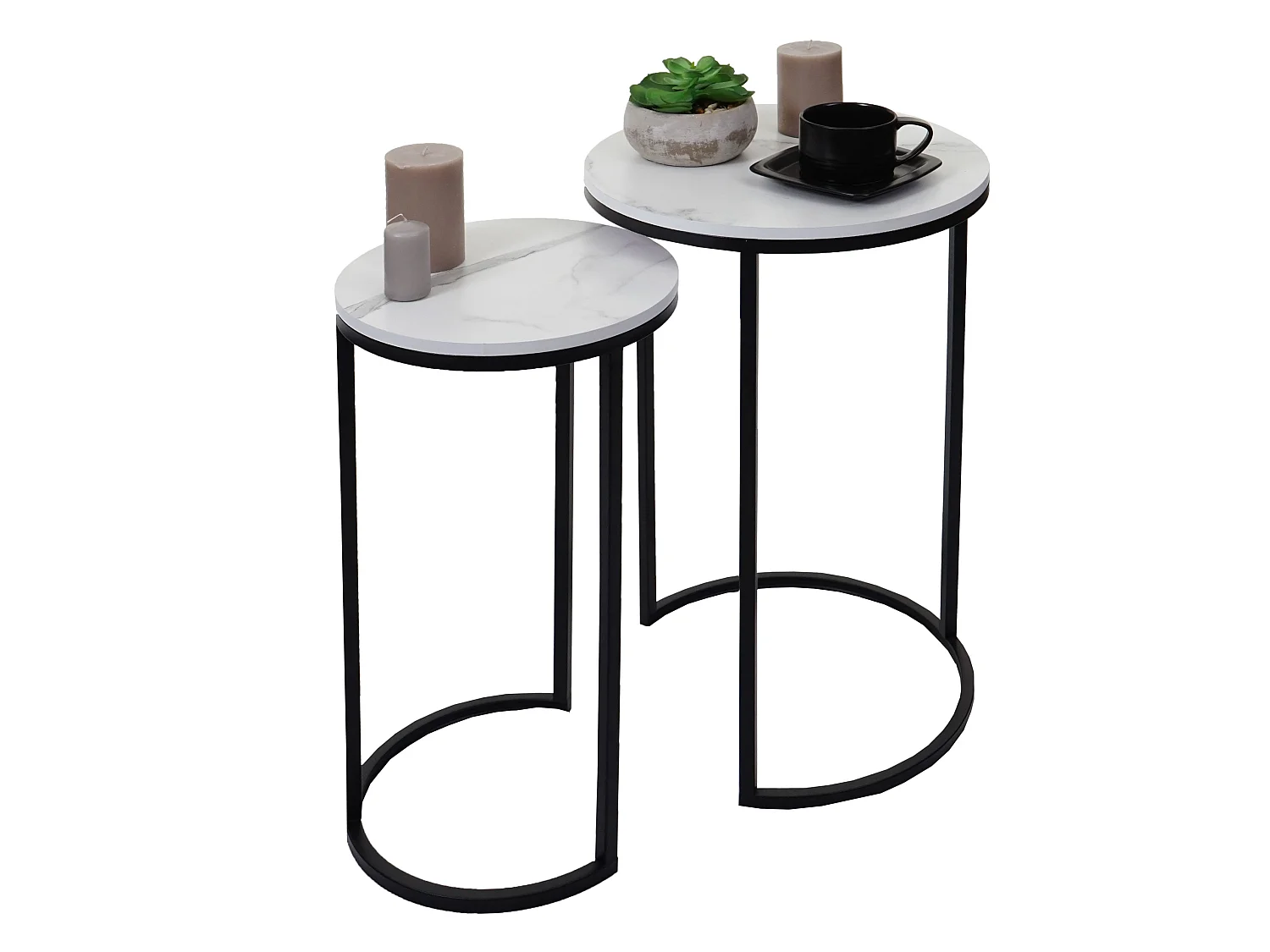 Lot de 2 tables d'appoint MCW-K46,  blanc-noir