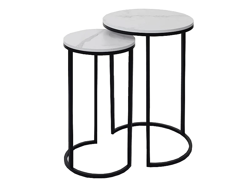 Lot de 2 tables d'appoint MCW-K46,  blanc-noir