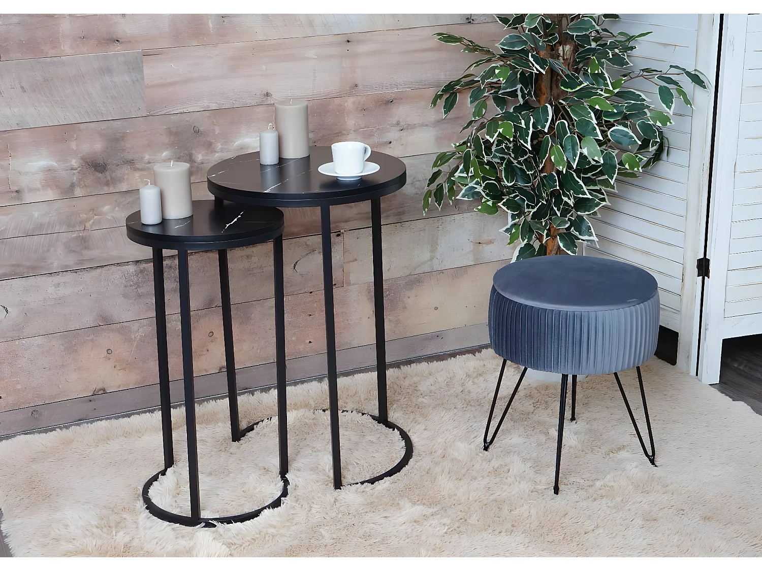 Lot de 2 tables d'appoint MCW-K46,  noir-noir