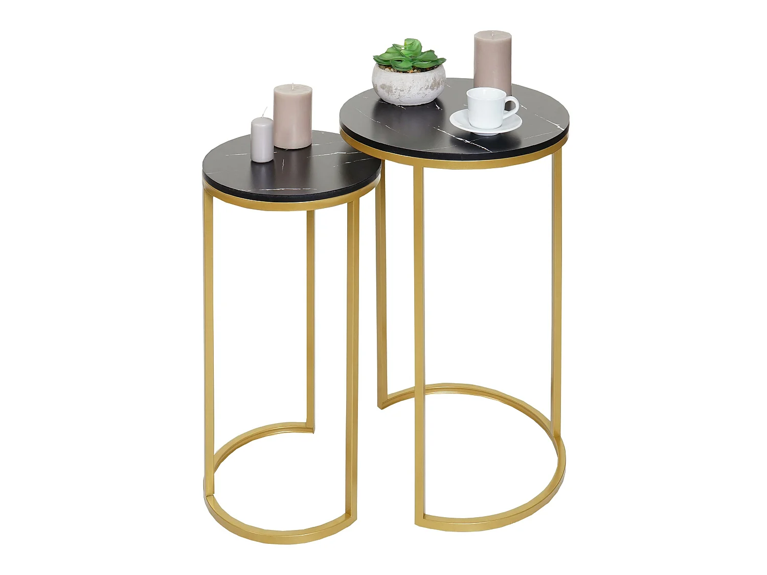 Lot de 2 tables d'appoint MCW-K46,  noir-or