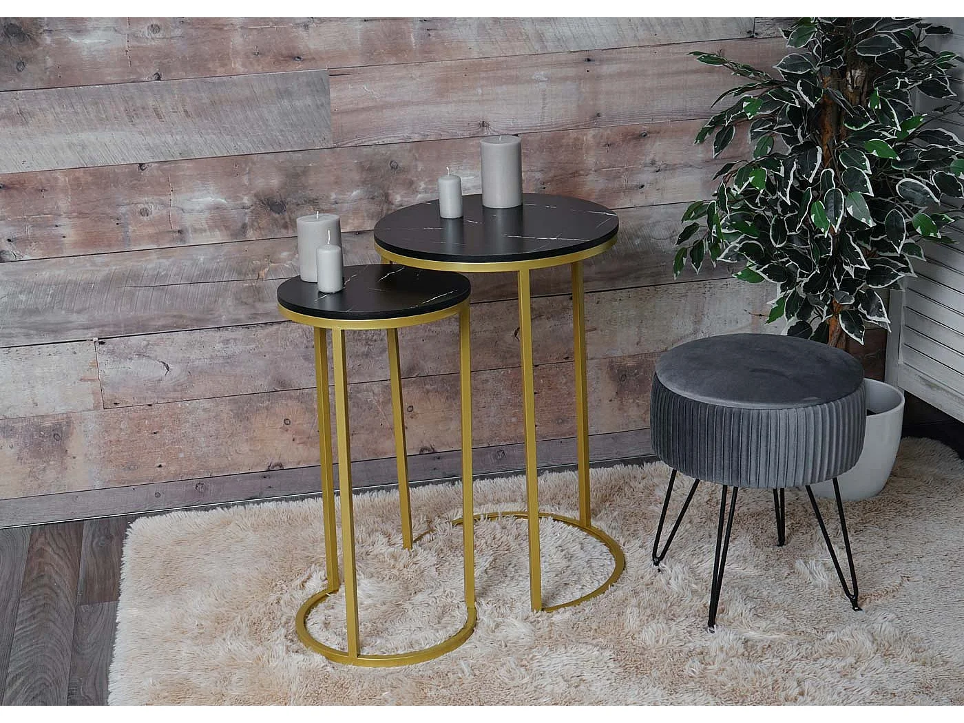 Set van 2 bijzettafels MCW-K46,  zwart-goud