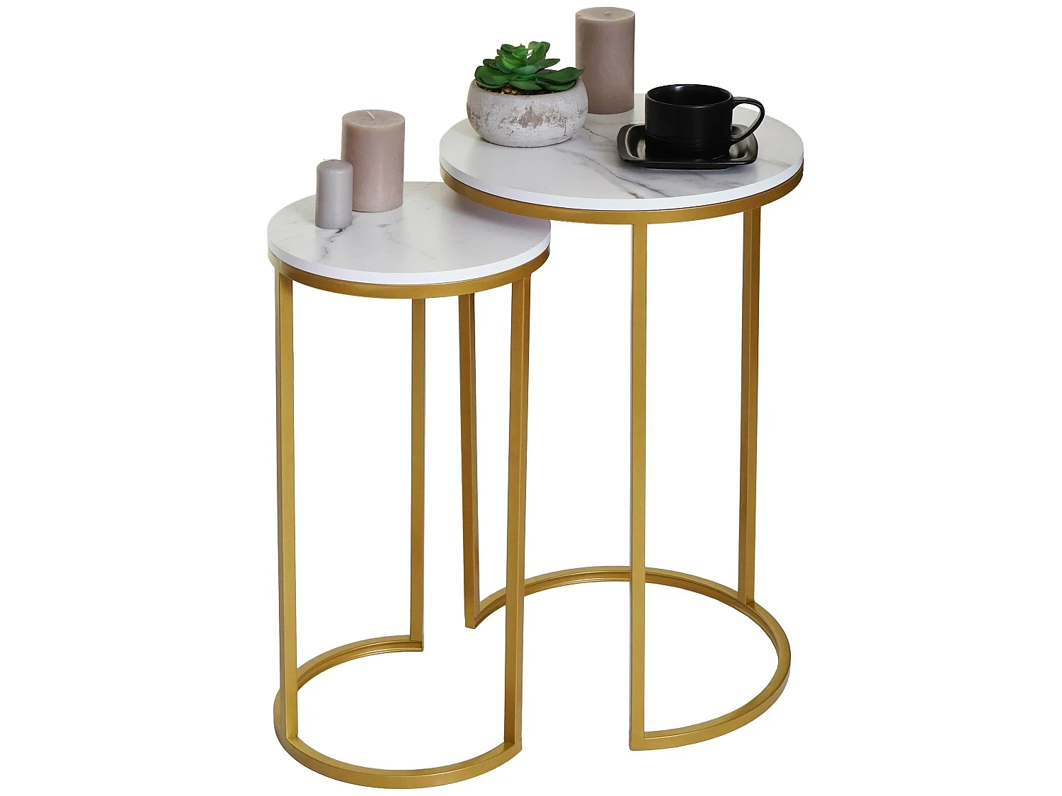 Set 2x tavolini eleganti da salotto MCW-K46 effetto marmo bianco oro