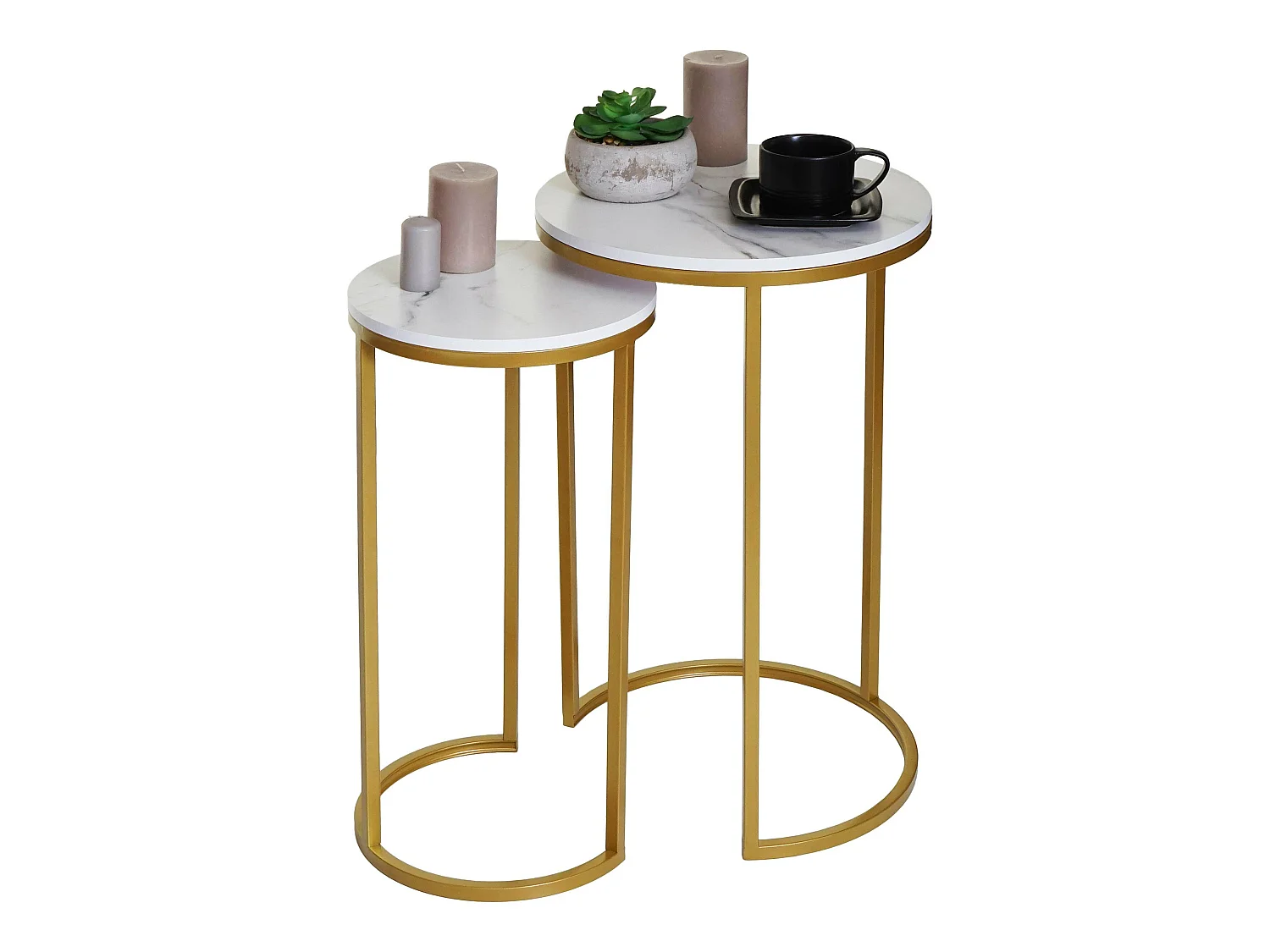 Lot de 2 tables d'appoint MCW-K46,  blanc-or