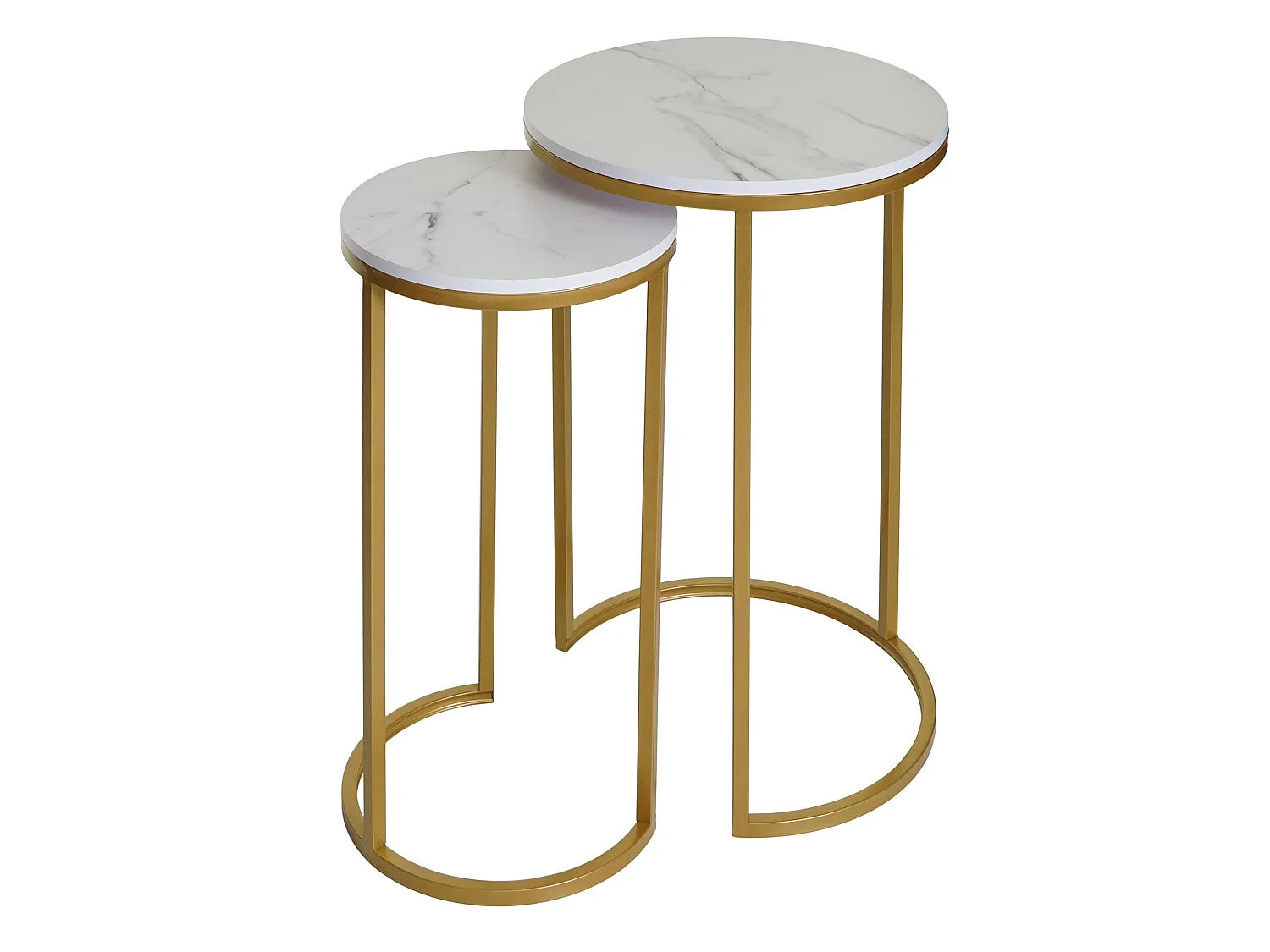 Lot de 2 tables d'appoint MCW-K46,  blanc-or