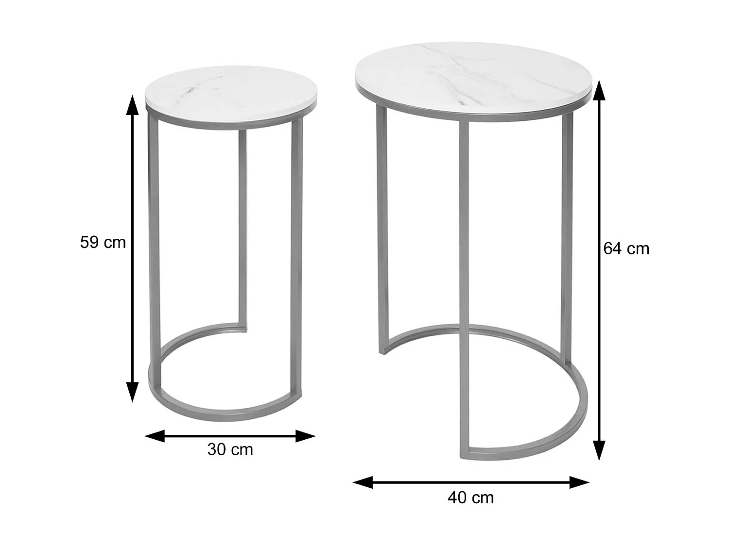 Lot de 2 tables d'appoint MCW-K46,  blanc-or