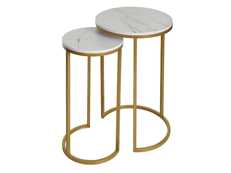 Conjunto de 2 mesas de apoio MCW-K46,  branco-dourado