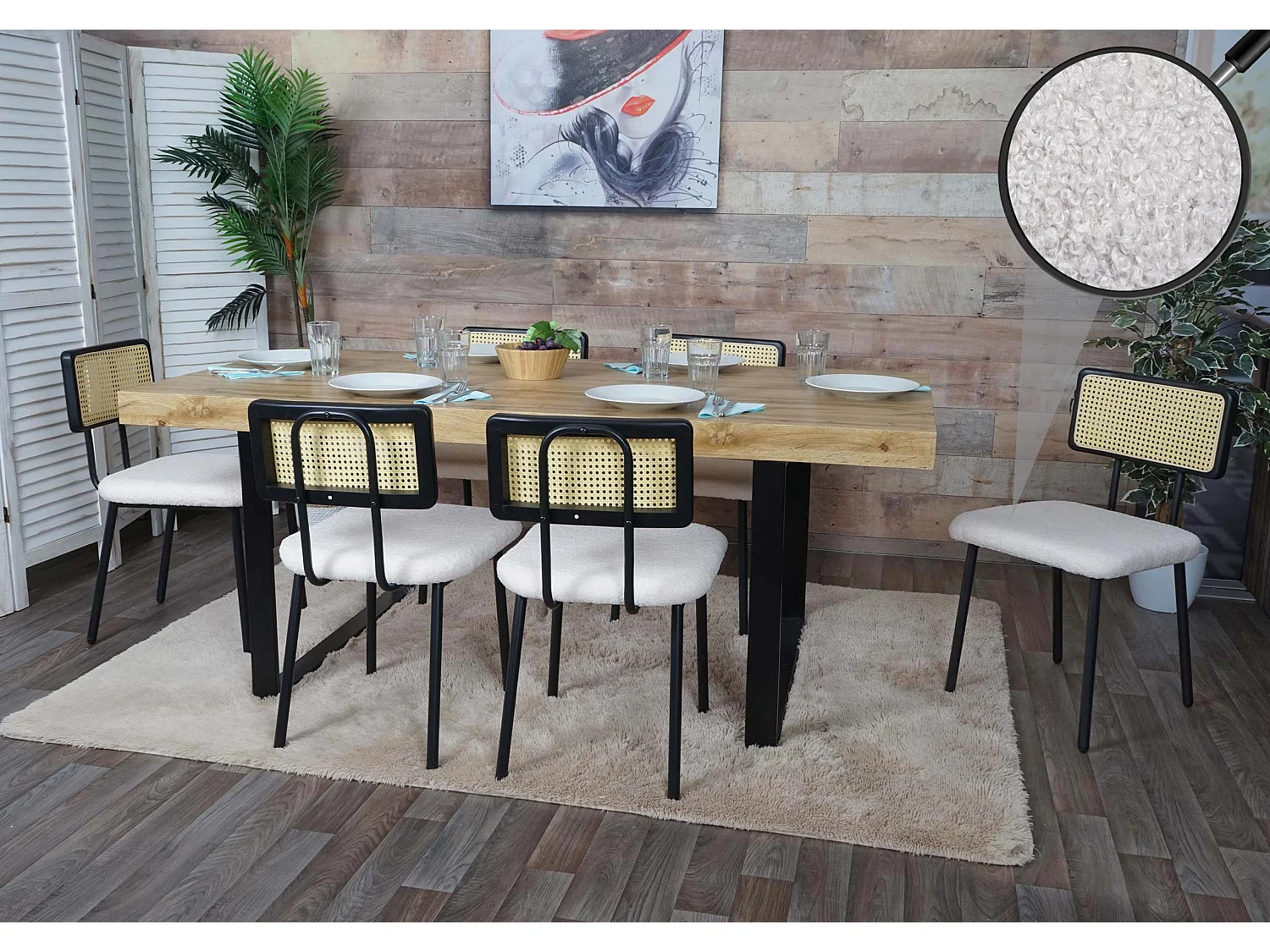 Silla de comedor MCW-K88 (juego de 6),  tela/textil blanco