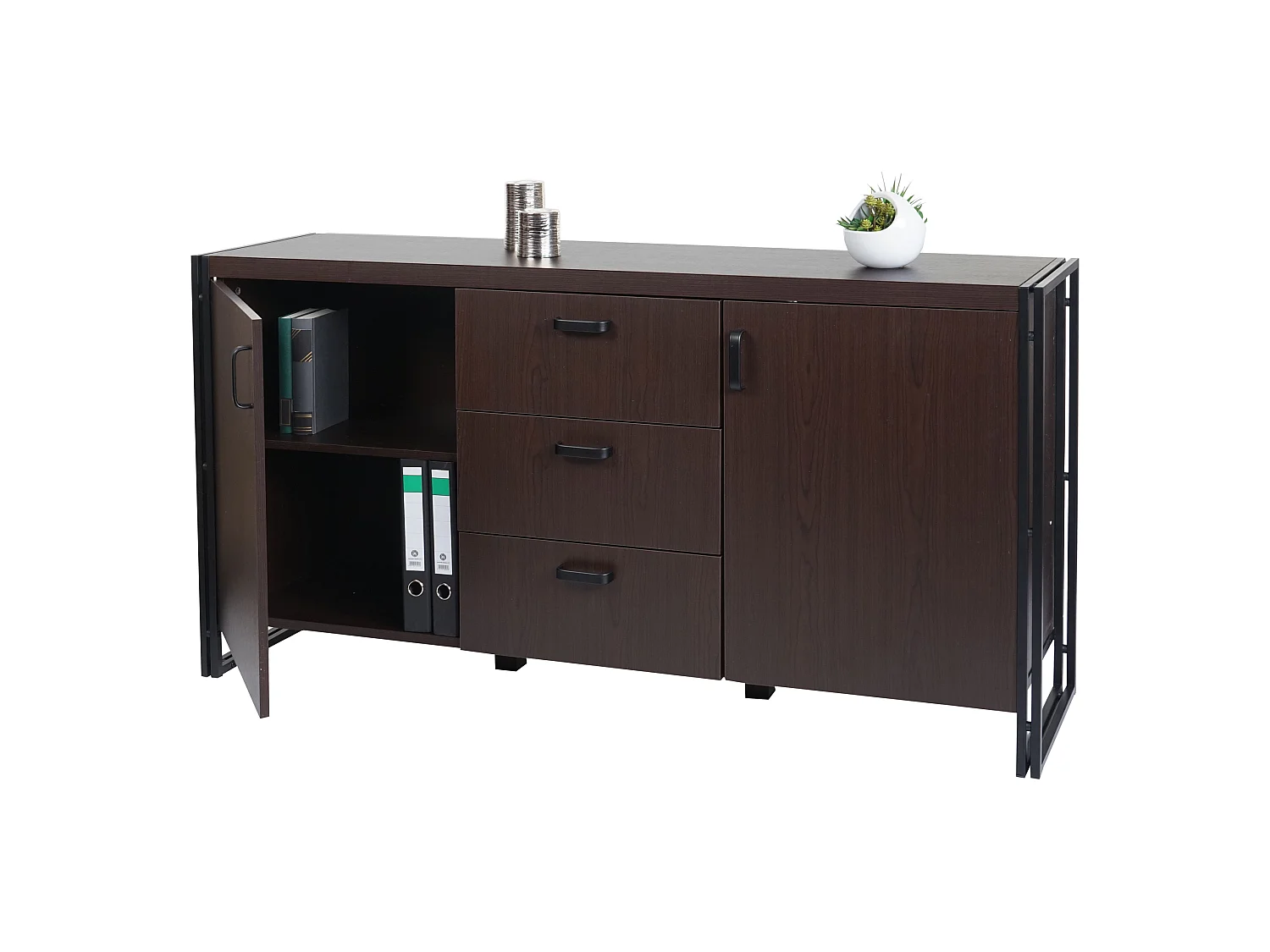 Cassettiera credenza design MCW-A27 40x160x80cm metallo MDF marrone scuro