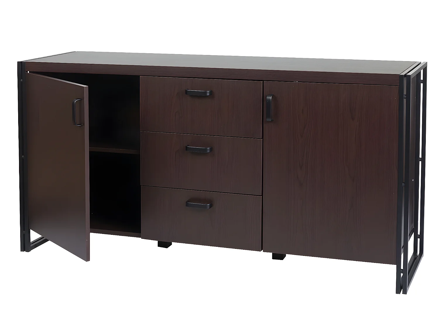 Cassettiera credenza design MCW-A27 40x160x80cm metallo MDF marrone scuro