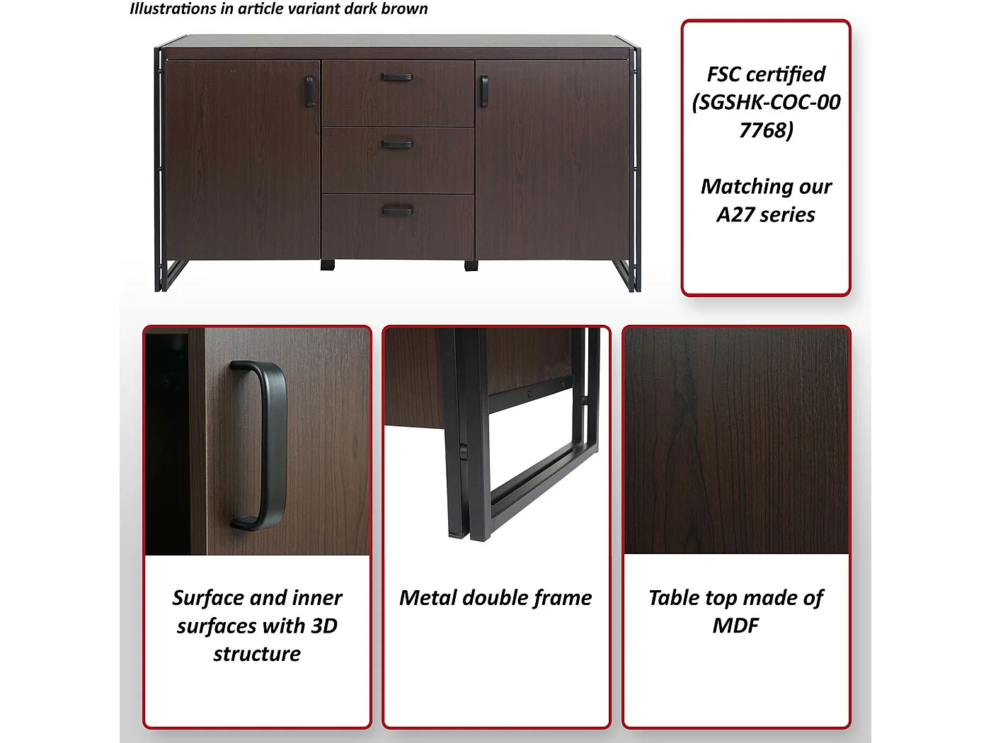 Dressoir MCW-A27,  wild eiken look