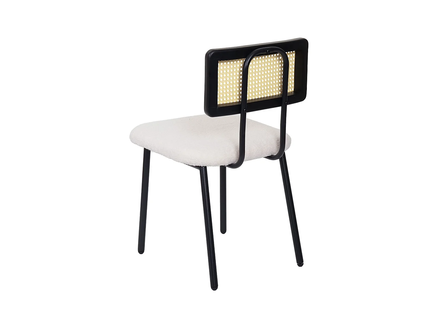 Set 2x sedie sala pranzo soggiorno MCW-K88 legno rattan tessuto bouclè bianco