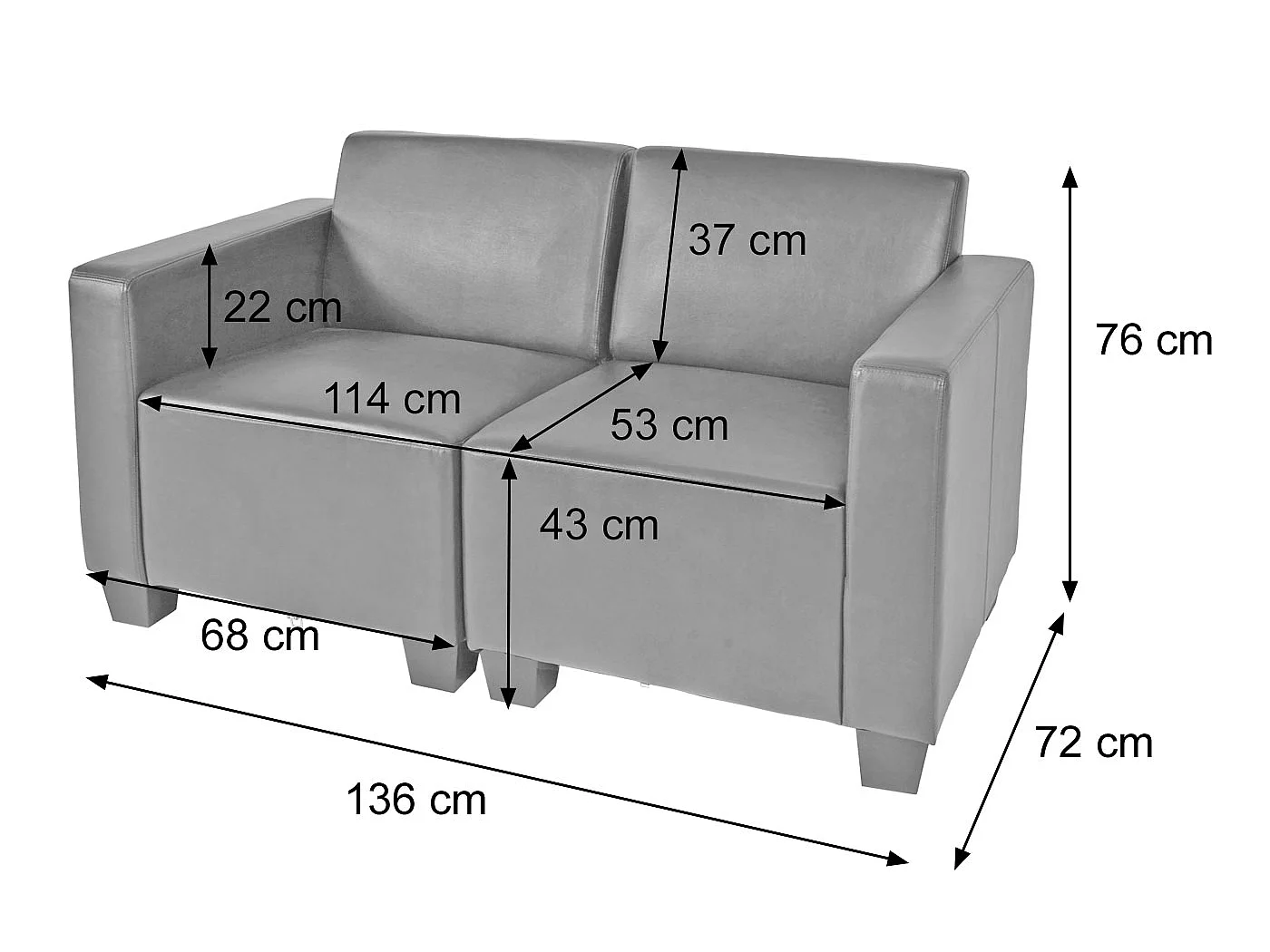 Sofa 2-osobowa Moncalieri,  czarny