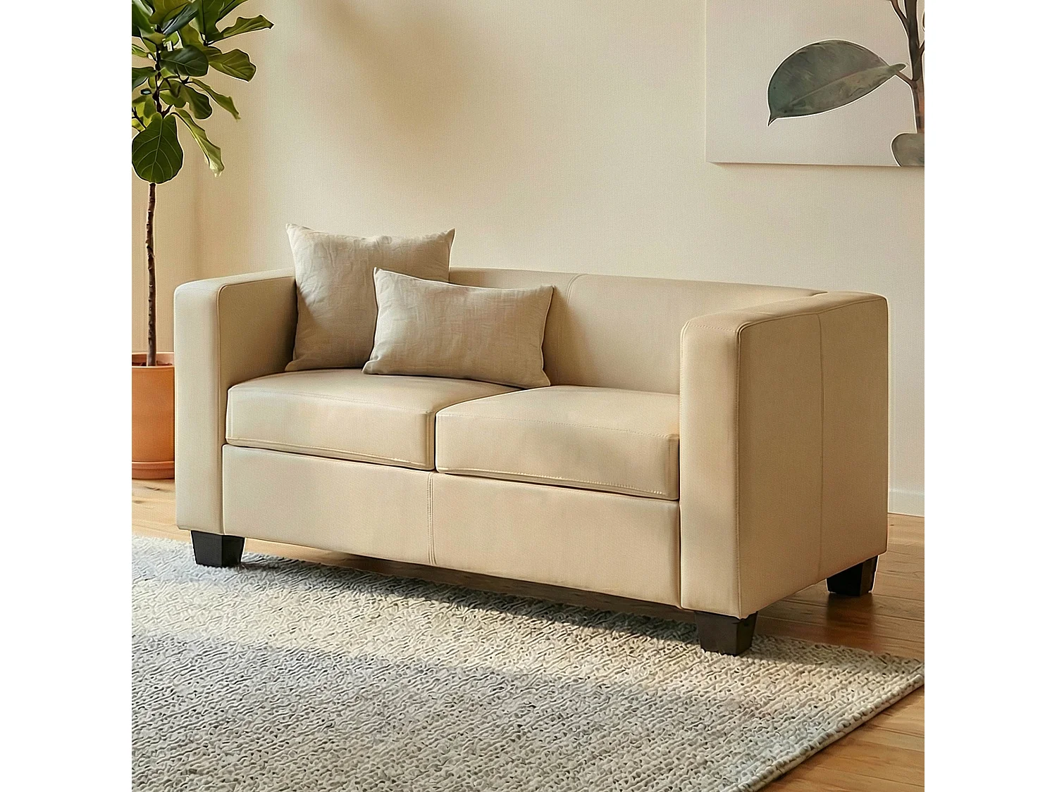 Divano sofa 2 posti lounge moderno elegante serie Lille M65 70x75x137cm ~ pelle avorio