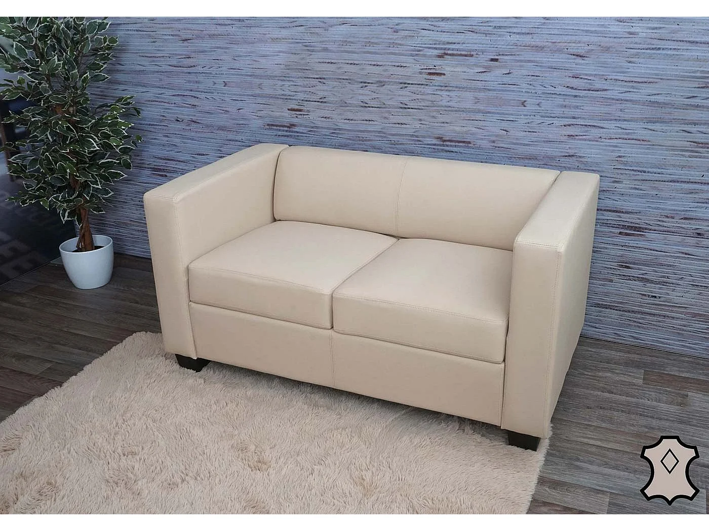 Divano sofa 2 posti lounge moderno elegante serie Lille M65 70x75x137cm ~ pelle avorio