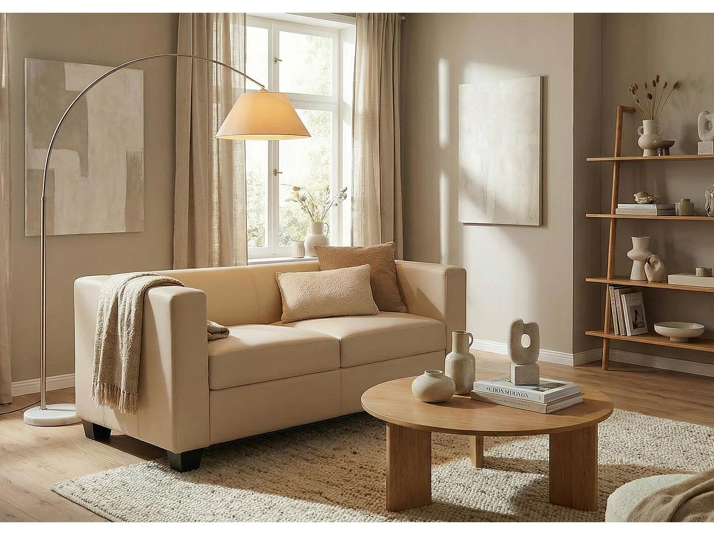 Divano sofa 2 posti lounge moderno elegante serie Lille M65 70x75x137cm ~ pelle avorio