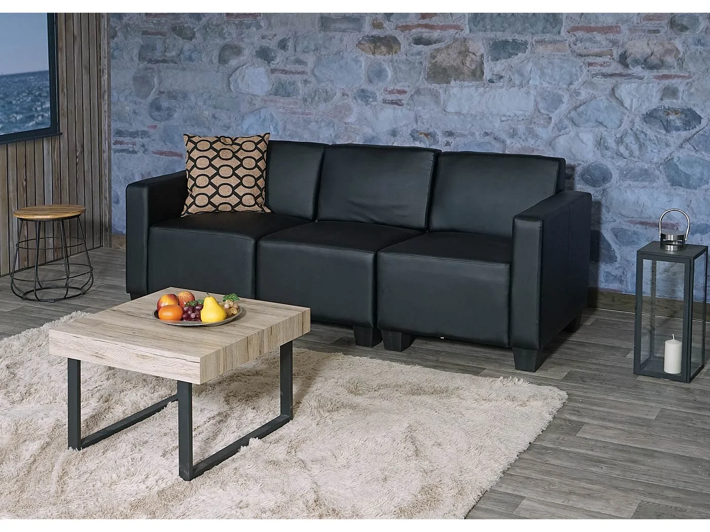 3-osobowa sofa Moncalieri,  czarna