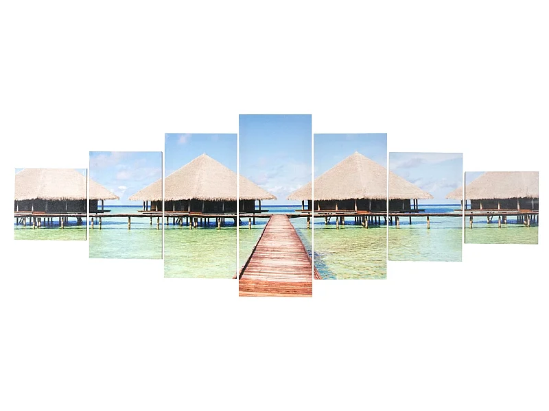 Poster murale decorativo 7 pezzi T375 legno con stampa in tessuto 140x50cm spiaggia