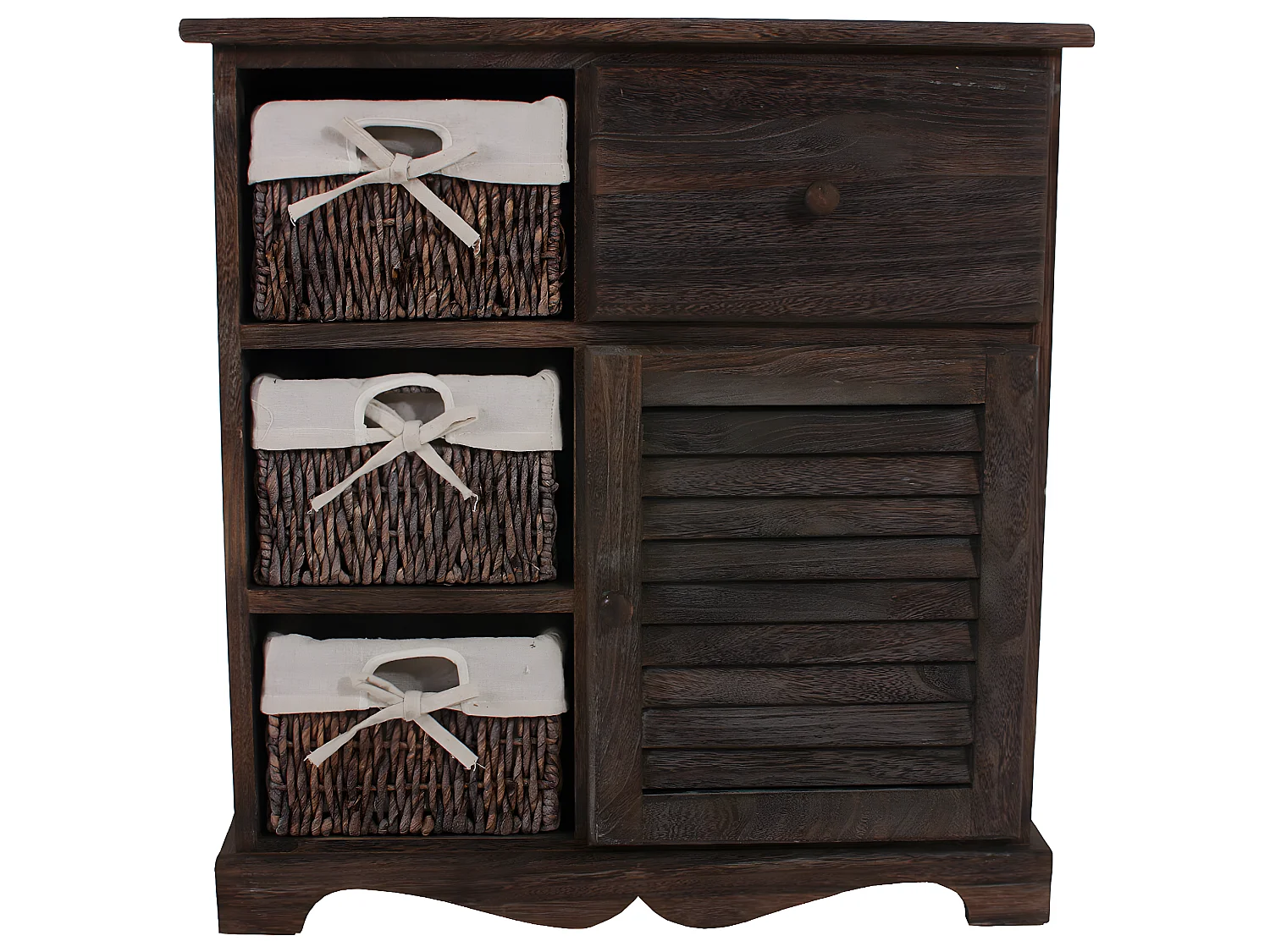 Comodino cassettiera shabby vintage legno paulonia 3 ceste 30x60x63cm marrone