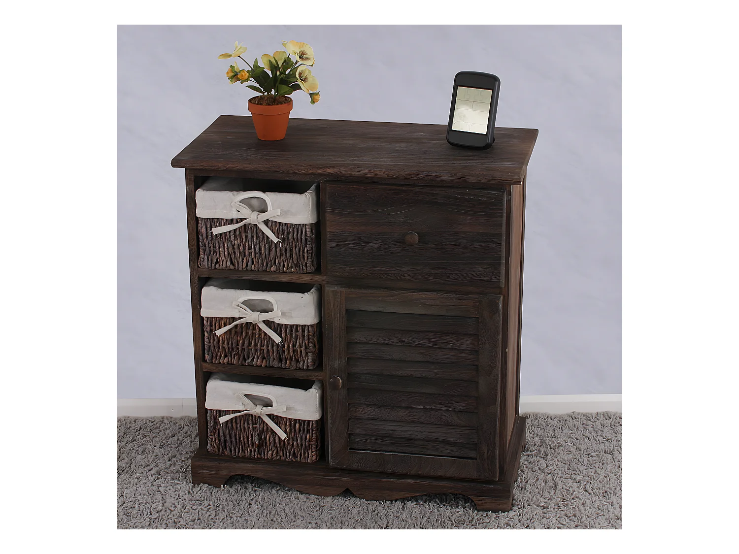 Commode Armoire avec 3 paniers,  marron