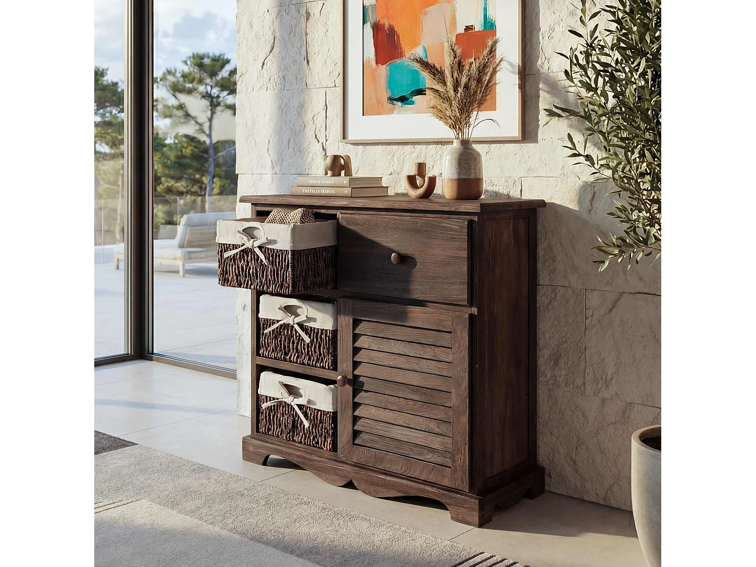 Komoda z 3 koszami,  brązowa