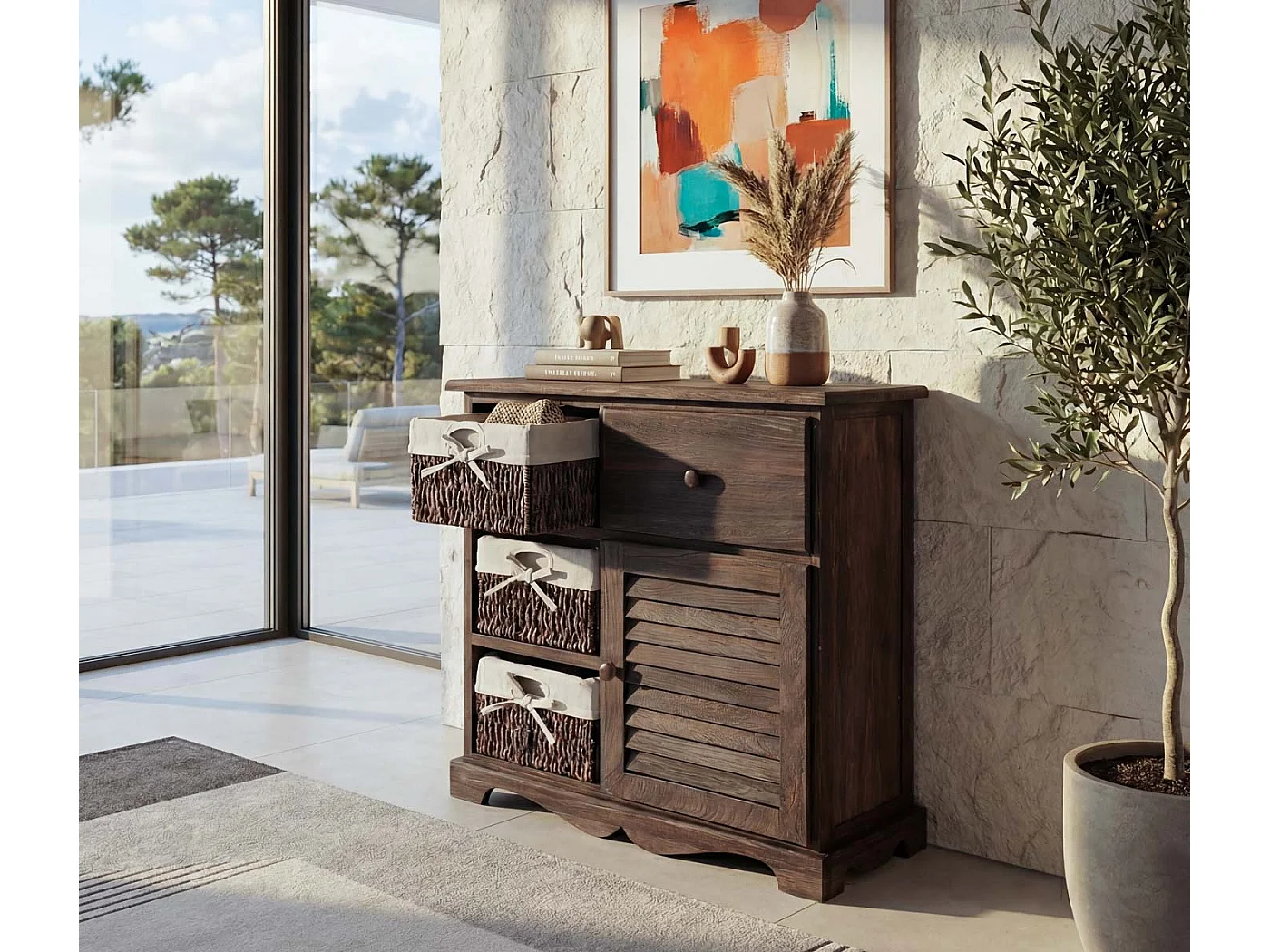 Komoda z 3 koszami,  brązowa