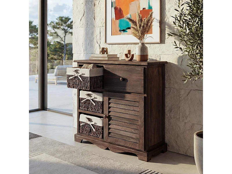 Commode Armoire avec 3 paniers,  marron