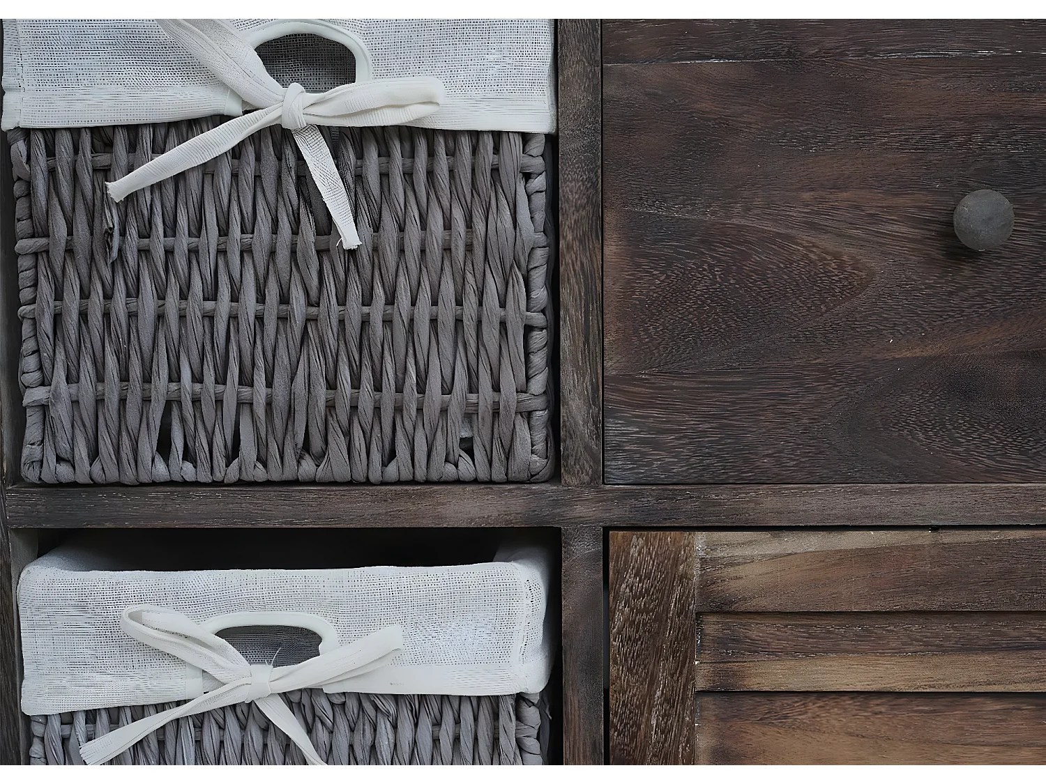 Cassettiera con 3 ceste shabby vintage MCW-H21 legno paulonia marrone