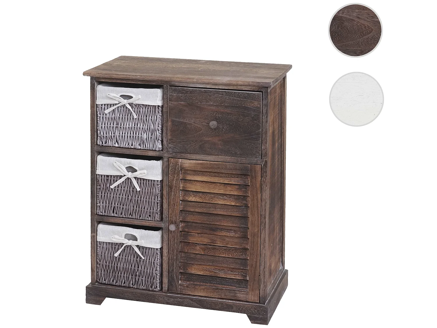 Cassettiera con 3 ceste shabby vintage MCW-H21 legno paulonia marrone