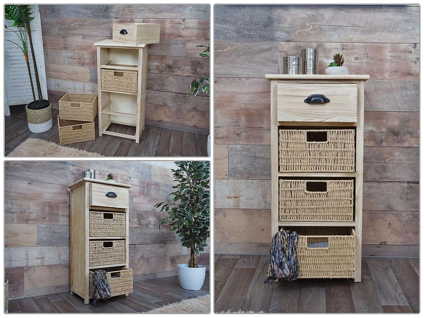 Commode MCW-K84 met manden,  naturel, manden lichtbruin