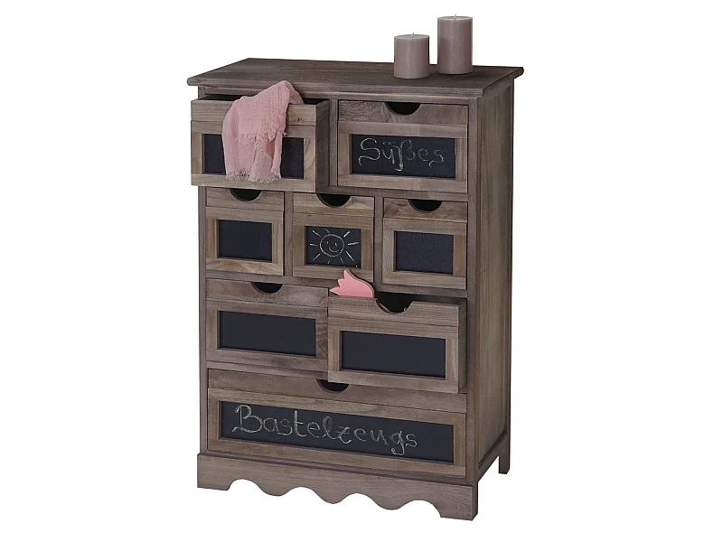 Credenza cassettiera lavagna shabby vintage Ermelo 87x60x30cm legno di paulonia marrone