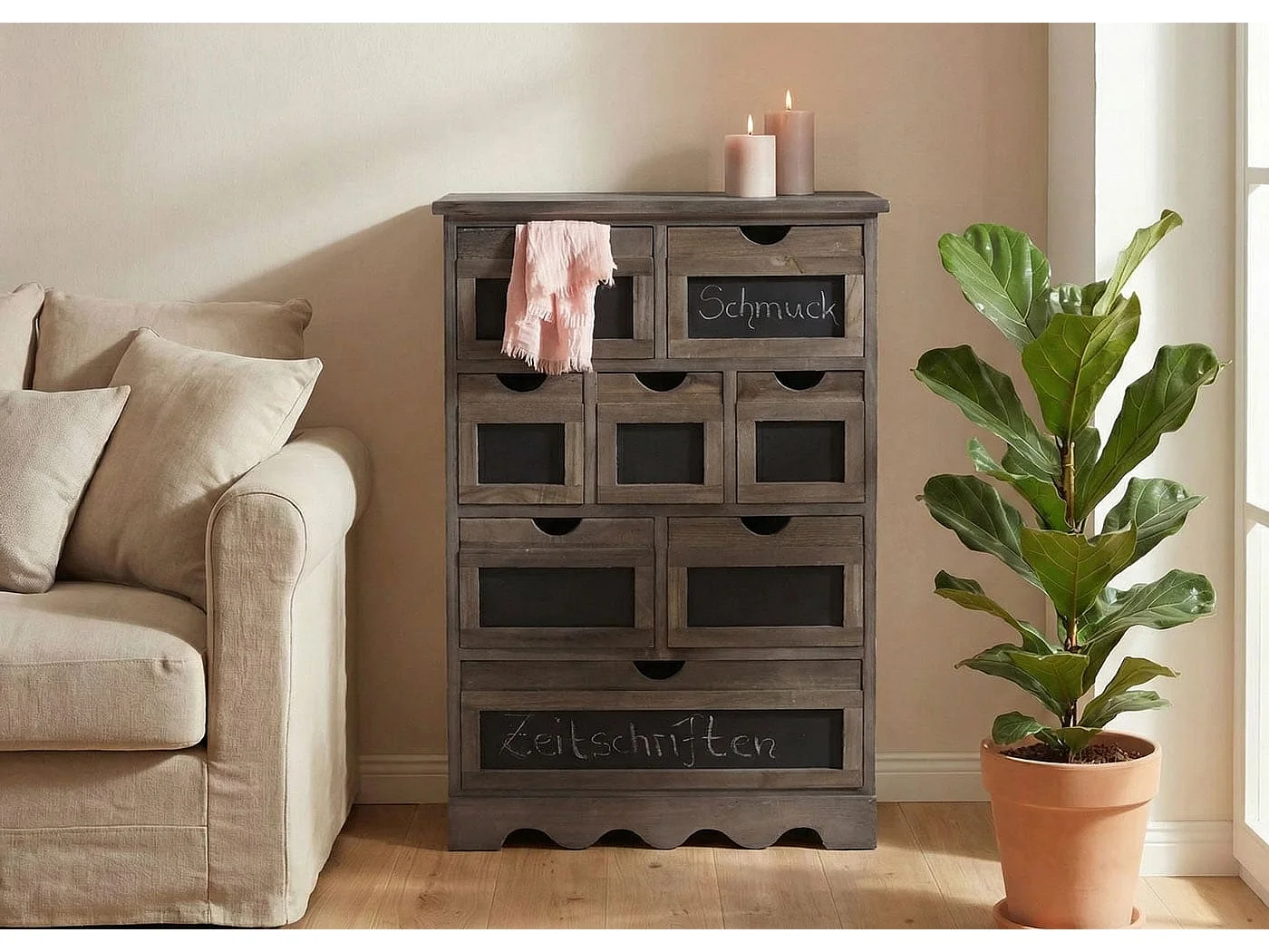 Commode Venlo avec tableau noir look shabby,  marron