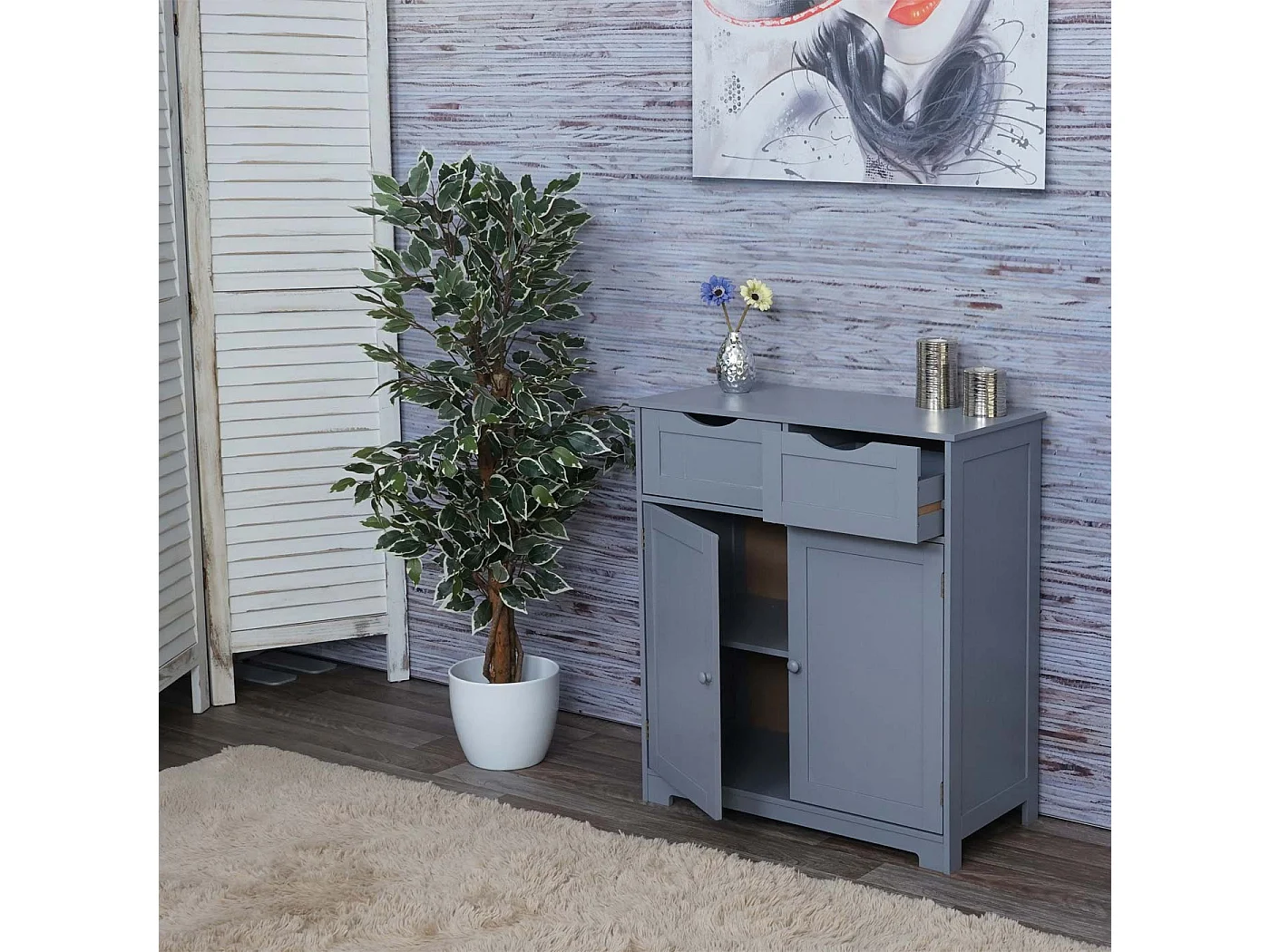 Commode MCW-B65 2 tiroirs 2 portes,  gris