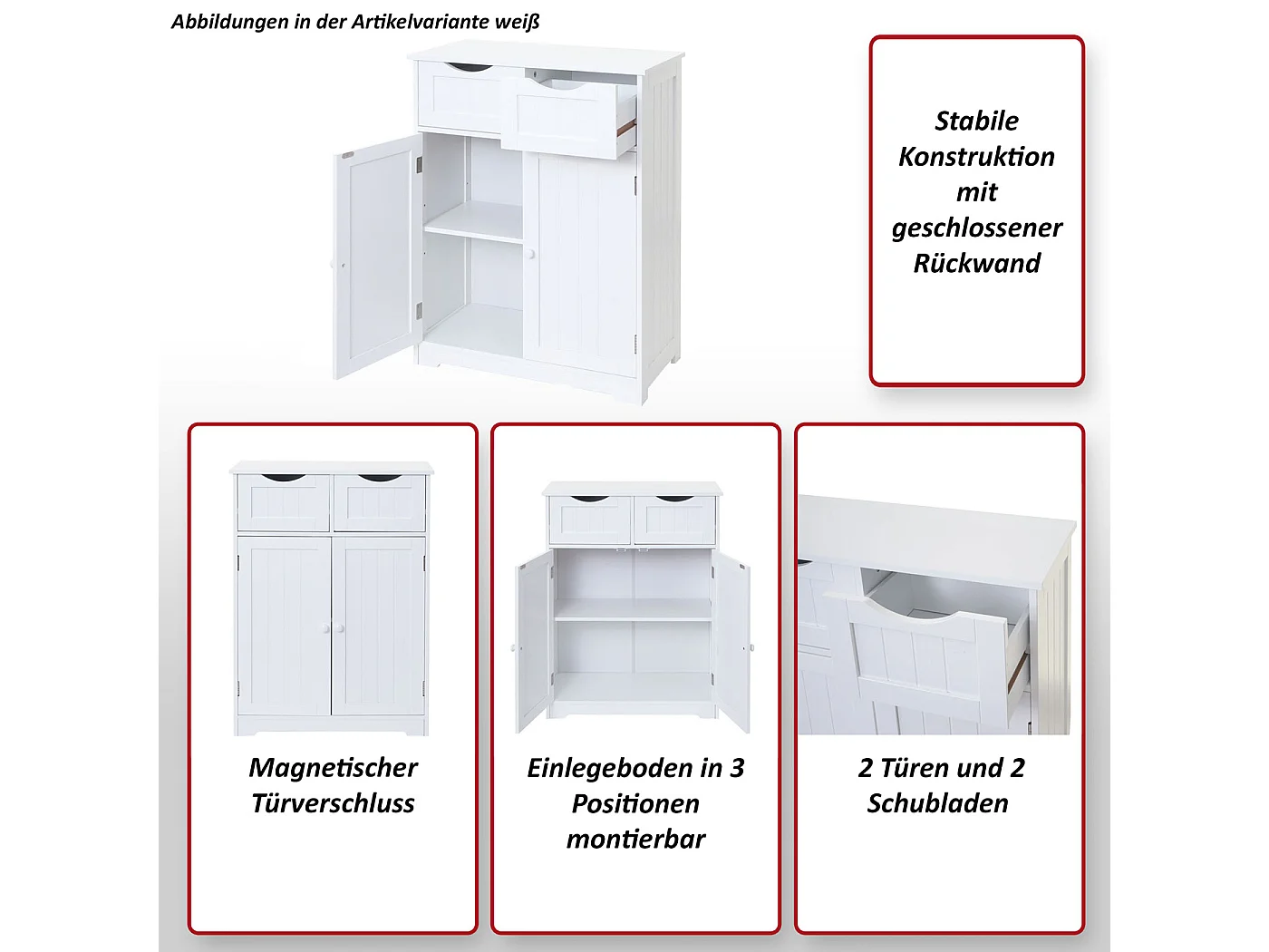 Commode MCW-B65 2 tiroirs 2 portes,  gris