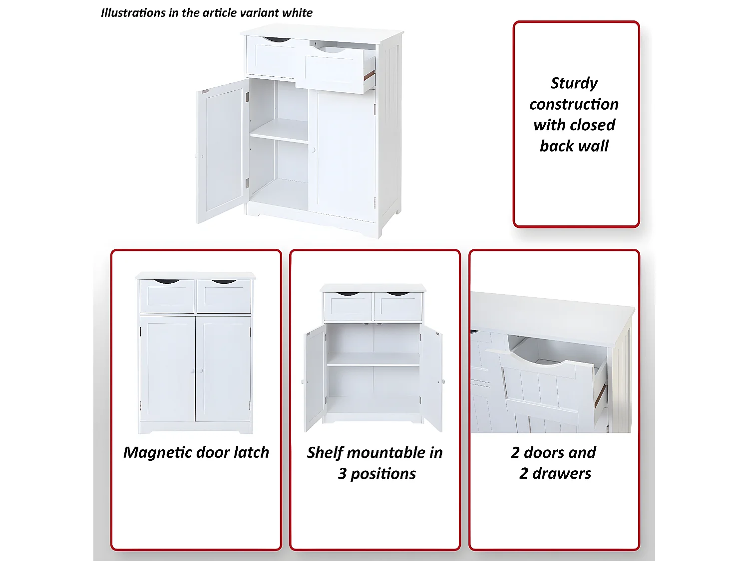Commode MCW-B65 2 tiroirs 2 portes,  gris