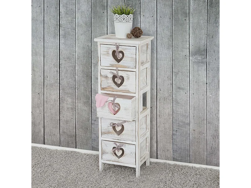 Cassettiera comodino shabby vintage Forli legno di paulonia bianco 25x29x86cm 5 cassetti