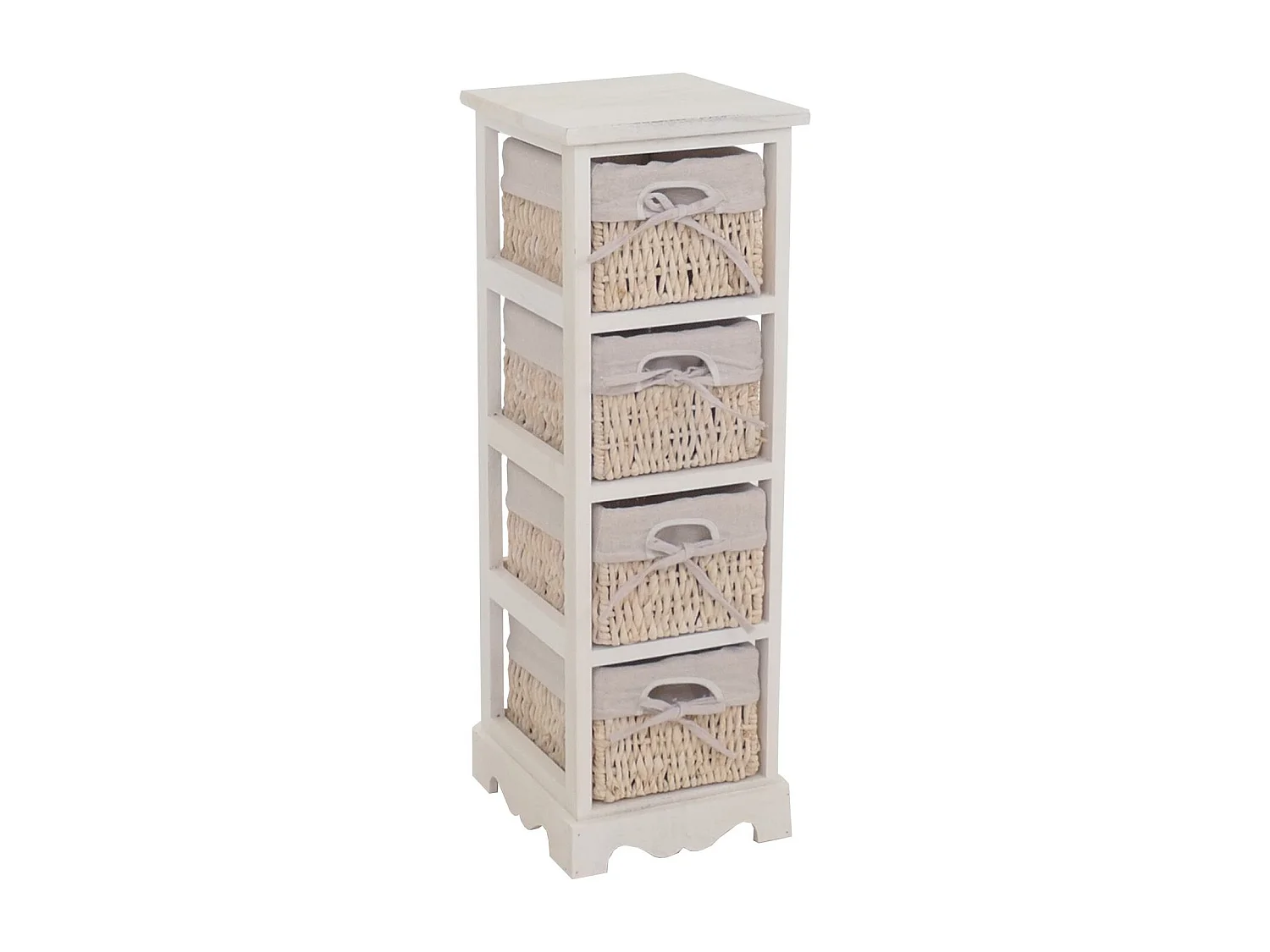 Étagère Commode avec 4 tiroirs en osier, Commode / étagère 4 paniers, 25x28x74cm, shabby, vintage, blanc