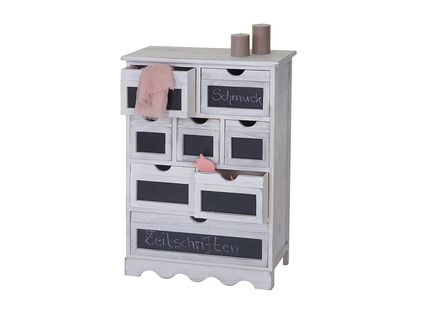Commode Venlo avec tableau noir look shabby,  blanc