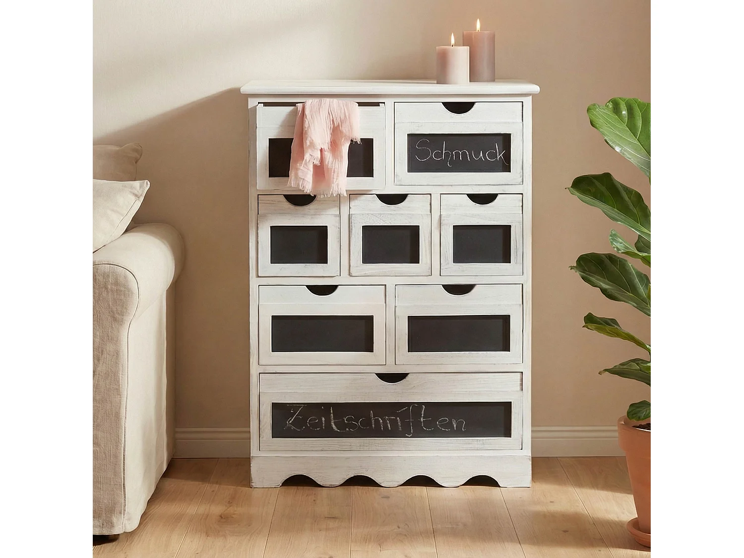 Kommode Venlo mit Tafel Shabby-Look, Weiß