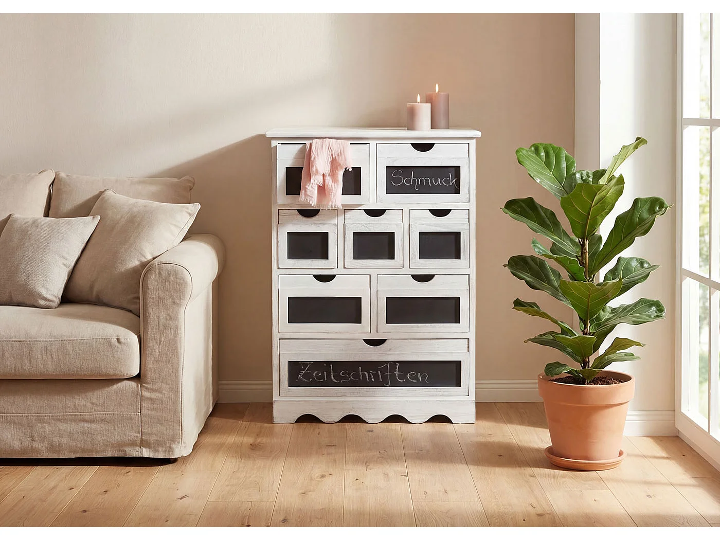 Kommode Venlo mit Tafel Shabby-Look, Weiß