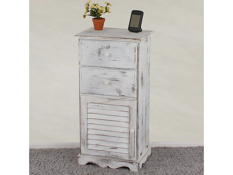 Comodino cassettiera shabby vintage legno paulonia cassetti sportello 32x40x81cm bianco