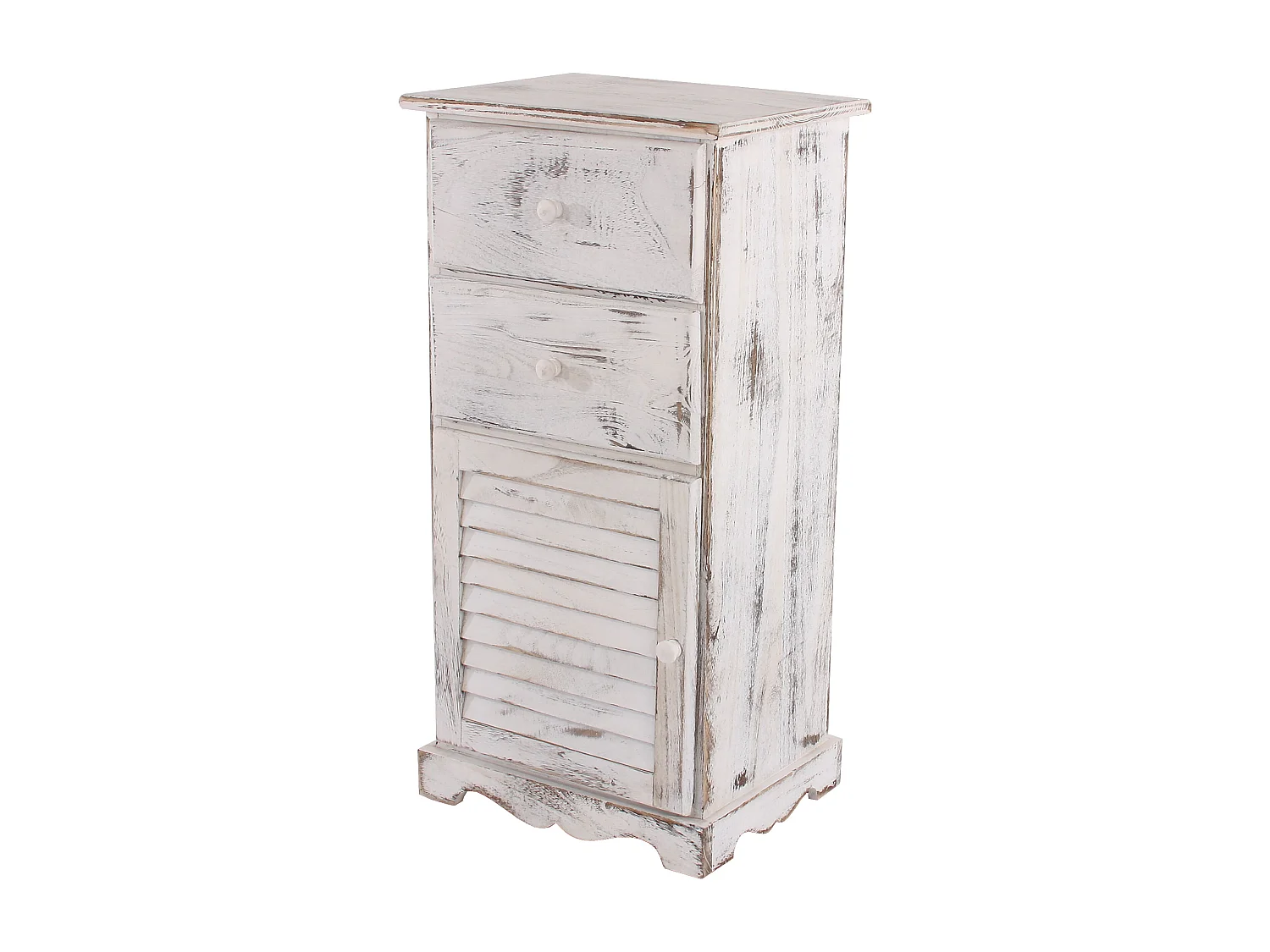 Comodino cassettiera shabby vintage legno paulonia cassetti sportello 32x40x81cm ~ bianco