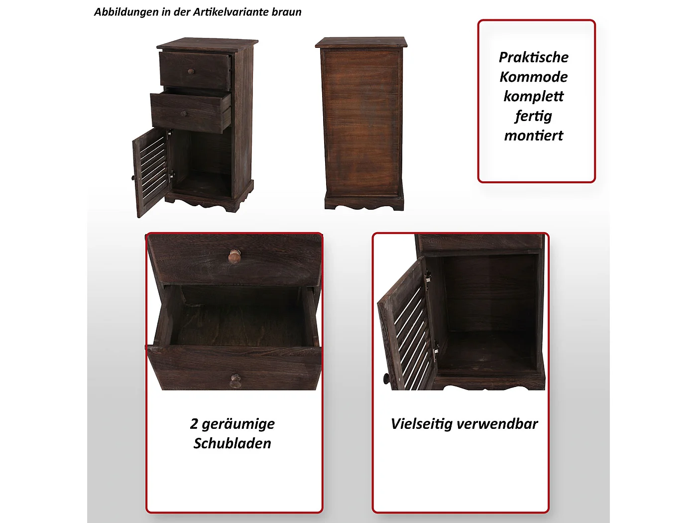 Comodino cassettiera shabby vintage legno paulonia cassetti sportello 32x40x81cm ~ bianco